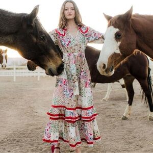 Hunter Bell Floral Midi Dress with Red Accents